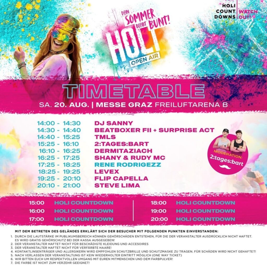 Holi timetable